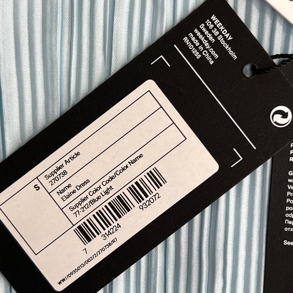 WEEKDAY Elaine Mini Dress SZ S ASOS Light Blue Recycled Crinkle Lettuce Hem Mini - Picture 8 of 11